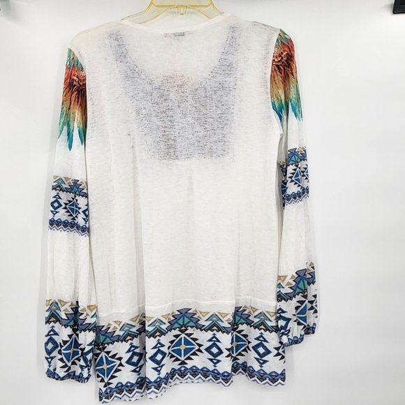 MONTANA WEST Delila Boho Embroidered Aztec Graphic Long Sleeve Blouse Small NWT - Picture 10 of 12